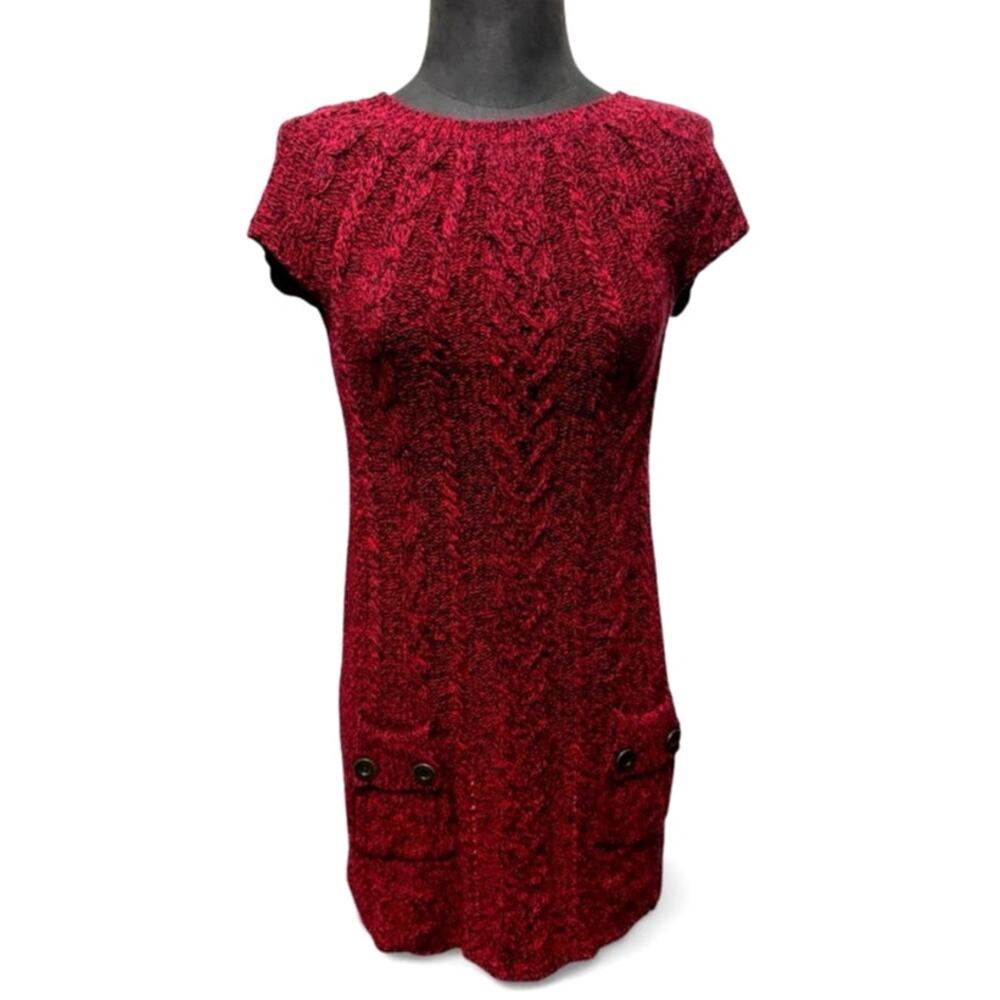 Style & Co. Women's Knit Dress Small Red Black Cotton Blend Cable Knit Design